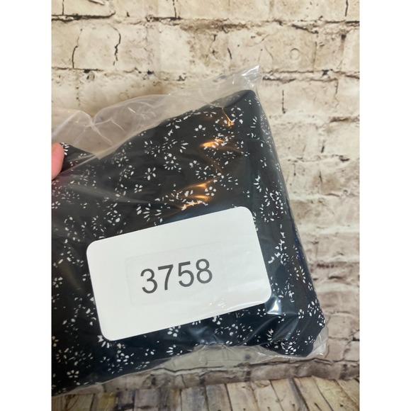 Old Navy Top Womens XL Black Ditsy Micro Floral Jersey Stretch Lace Up Flowy - Picture 9 of 12